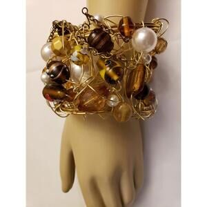 Unique Vintage Fashion Mixed Material personalized handmade Bracelet. EUC